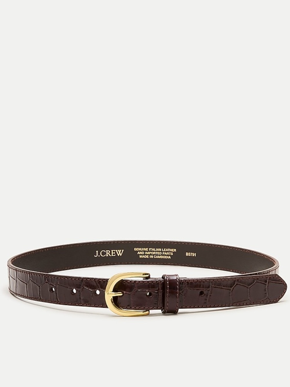 J. Crew Croc-Embossed Belt in Dark Brown with Gold Buckle